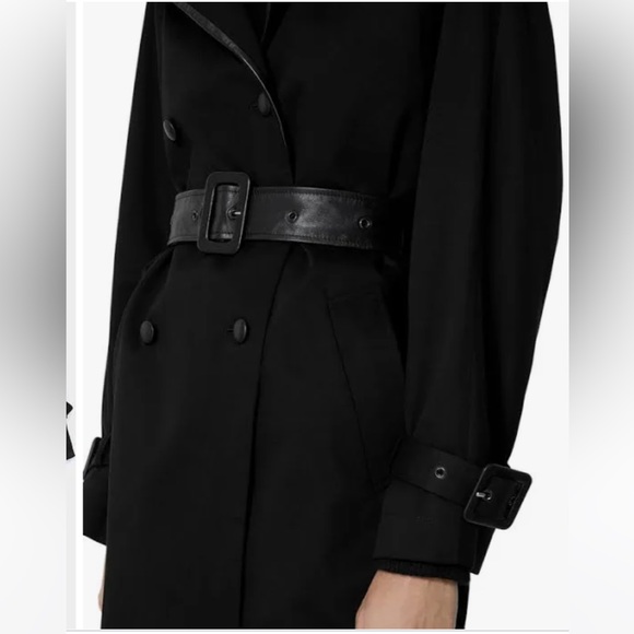 NEW The Kooples black cotton trench coat with leather lining - Picture 2 of 8
